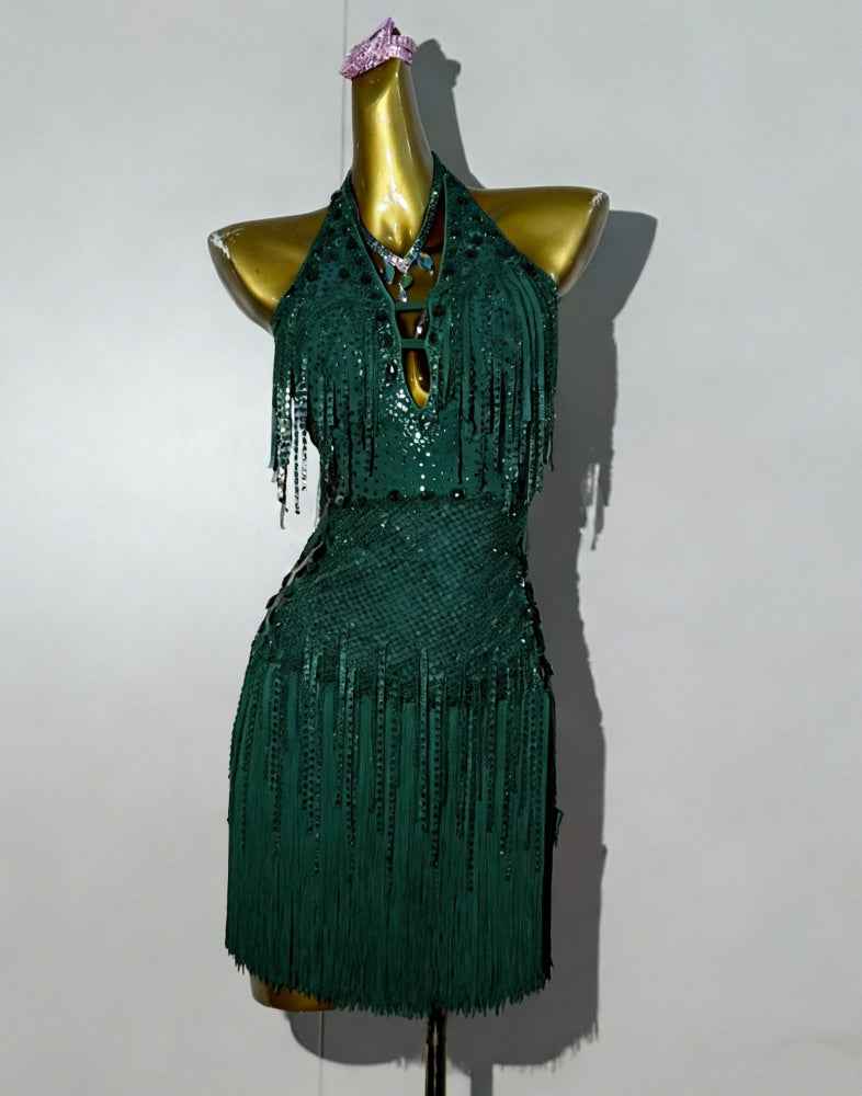 Custom Size Hot Pink Latin Dance Dress for Women Professional Competition Performance Outfit with Tassels