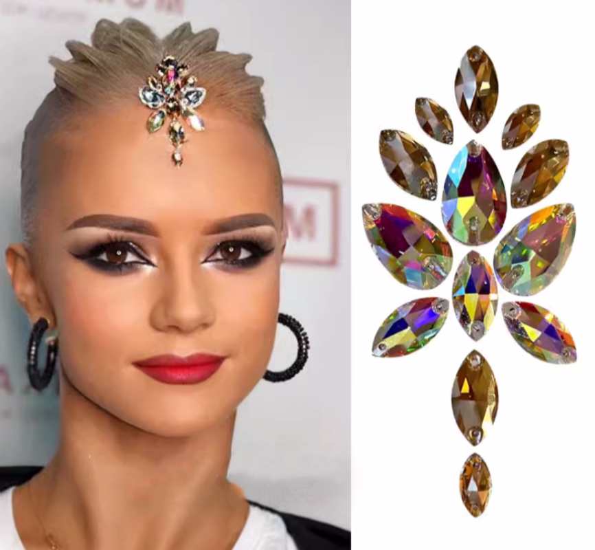 Latin ballroom Dance Competition headdress for women girls bline gemsotnes Modern Dance Performance Headgear Shiny Hair Accessories - Moderndancedress.com
