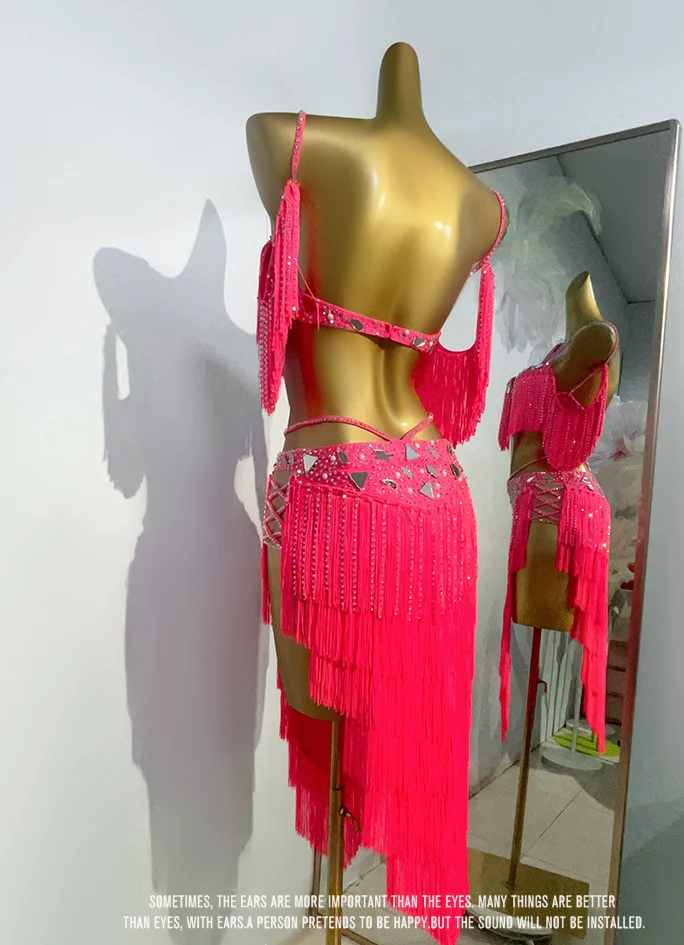 Custom Size Competition Blue Coffee Latin Dance Dresses Fringe Belly Dance Clothing for Women Girls - Moderndancedress.com