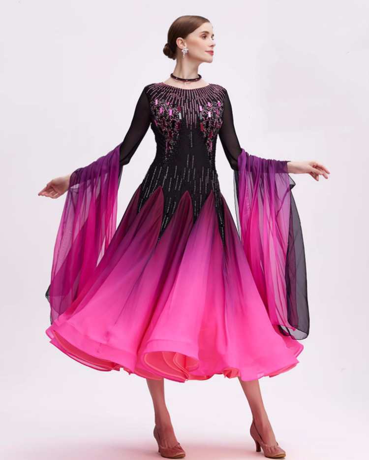 Custom Size Fuchsia Ballroom Dance Dresses for Women Waltz Tango Rhythm National Standard Dance Gown - Moderndancedress.com