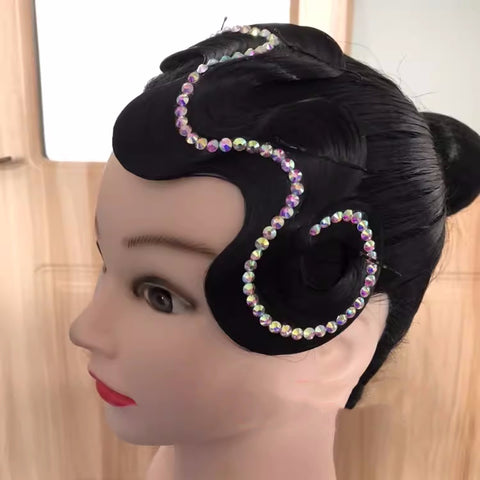 Latin Ballroom dance Competition headdress for adult kids wave bang bling rhinestone headpiece national ballroom dance wig hair accessories - Moderndancedress.com