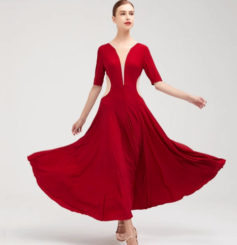 Wine blue competition ballroom dance dresses for women girls gemstones waltz tango Modern dance costume short-sleeved - Moderndancedress.com