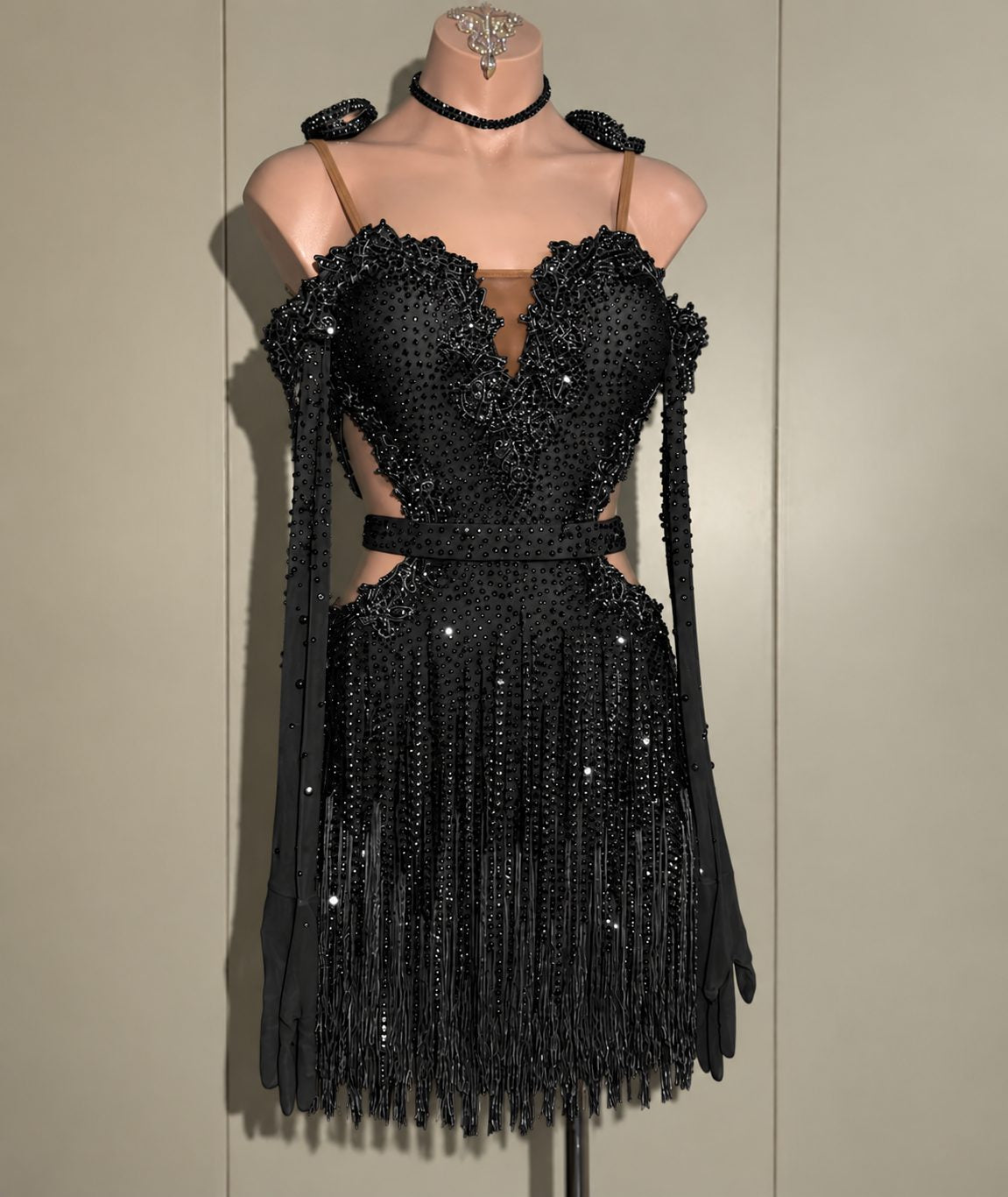 Custom Competition Latin Dance Dress Black Hot Pink Fringe Orange Blue with Crystals