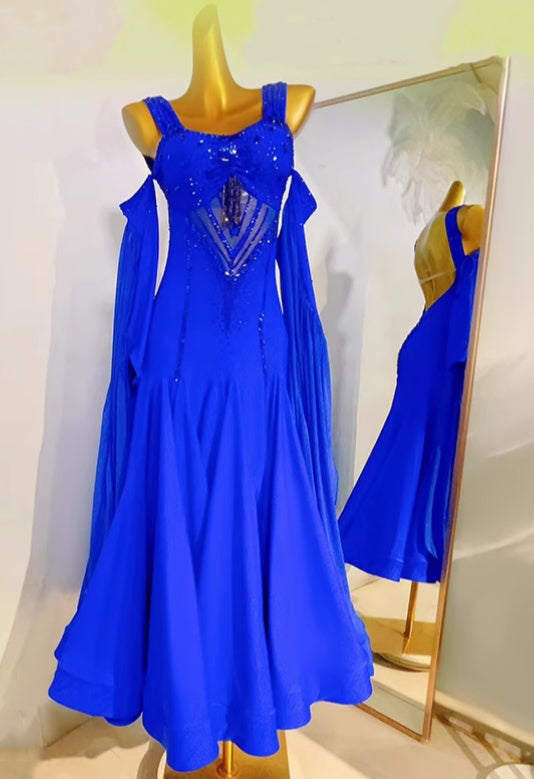 Custom Size Royal Blue Ballroom Dance Dresses for Women Girls Waltz Foxtrot Smooth Competition Gown