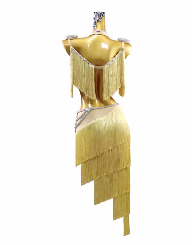 Gold Fringe Rhinestones Latin Dance Competition Dresses for Women Girls Senior Salsa Rumba Chacha Flower Dance Clothing Blackpool Art Exam Clothes