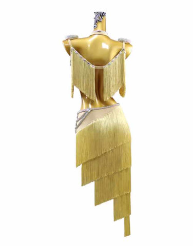 Gold Fringe Rhinestones Latin Dance Competition Dresses for Women Girls Senior Salsa Rumba Chacha Flower Dance Clothing Blackpool Art Exam Clothes