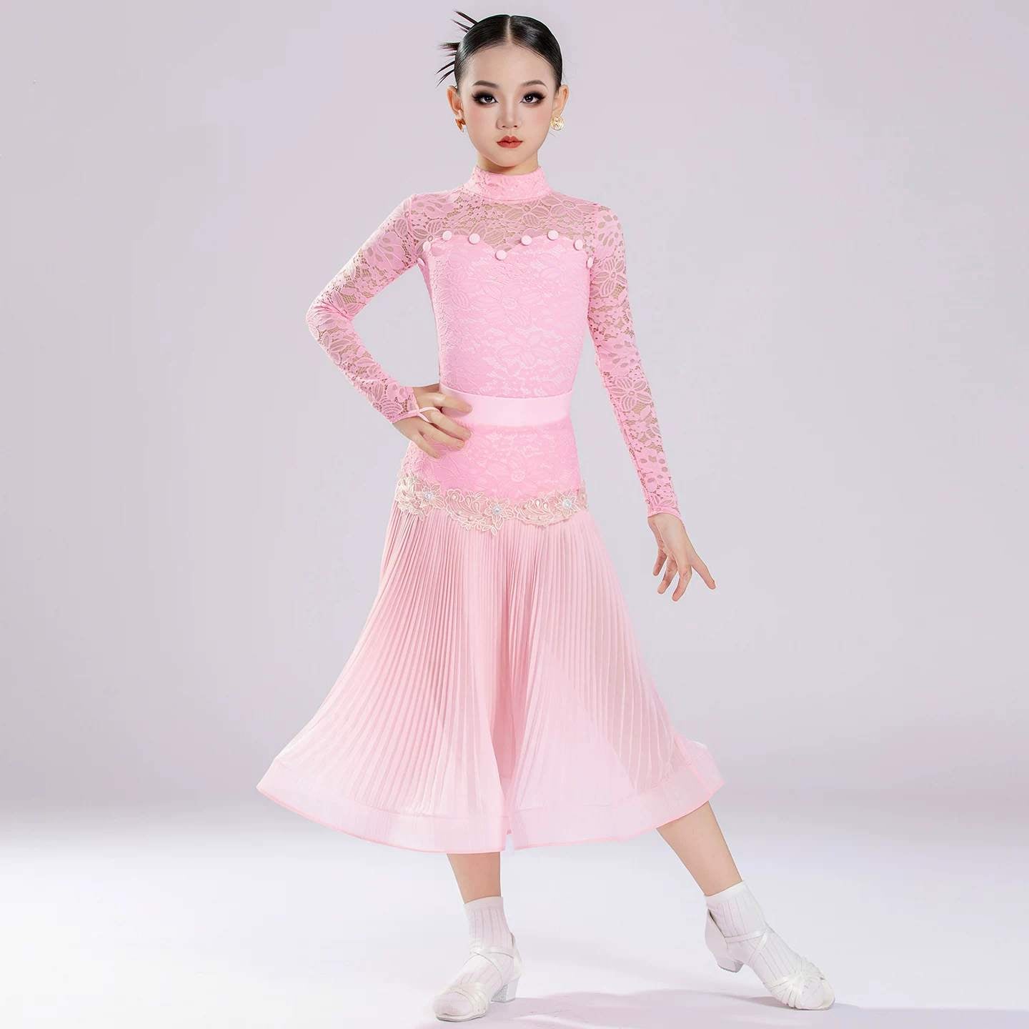 Girls Latin Ballroom Dance Dress Salsa Rumba Chacha Performance Costumes 3 Pieces in One Set