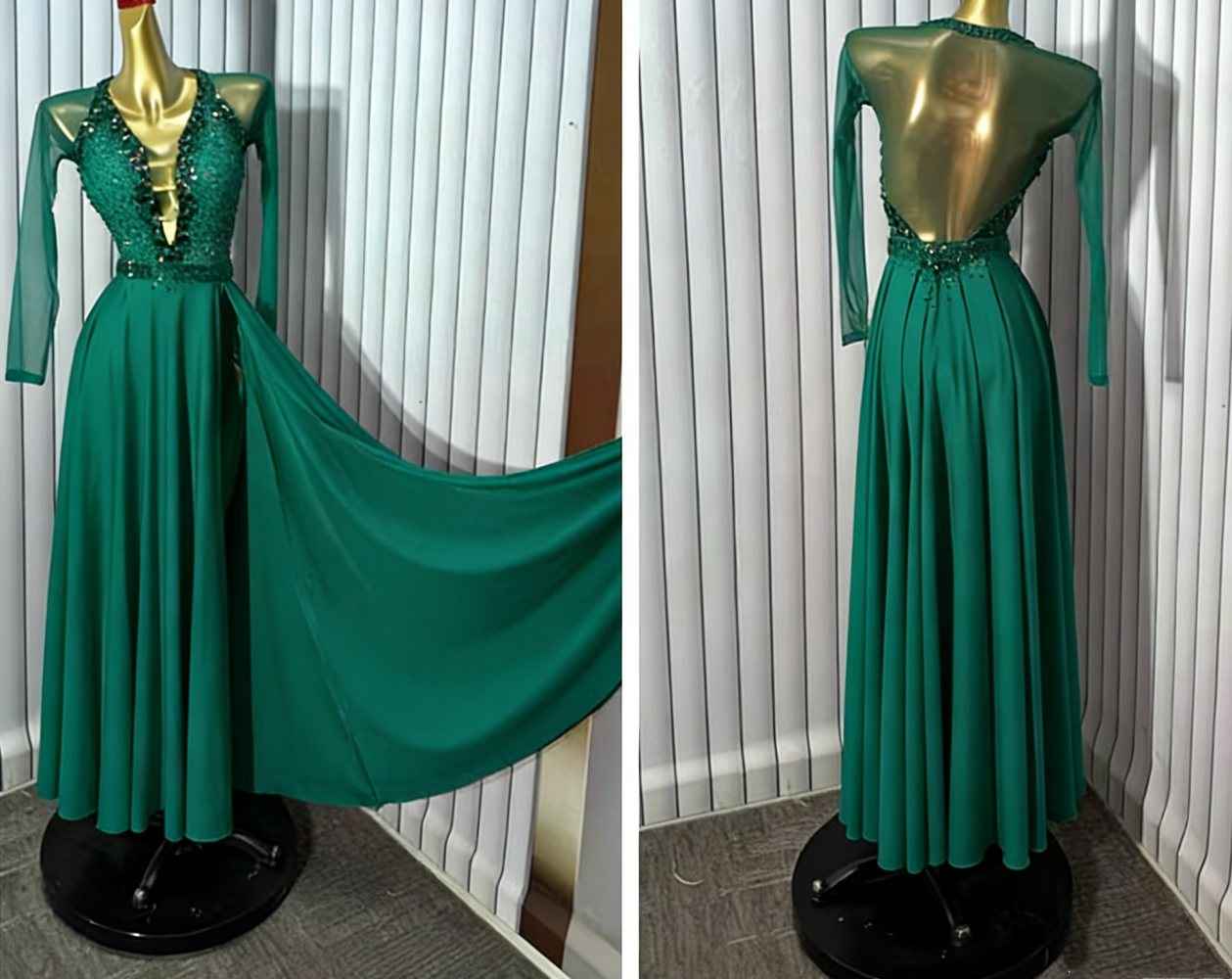 Custom Size Emerald Green American Smooth Competition Dress - Ballroom Waltz Dance Gown