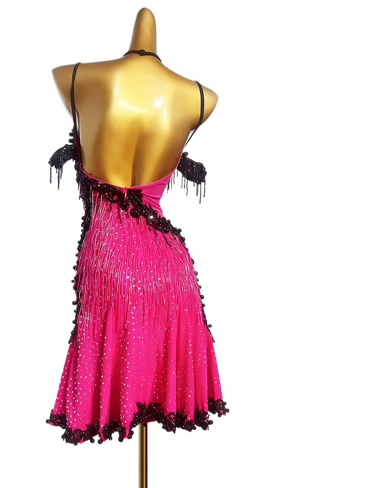 Custom Size Fuchsia Competition Latin Dance Dresses for Women Girls Salsa Rumba Chacha Dance Costumes