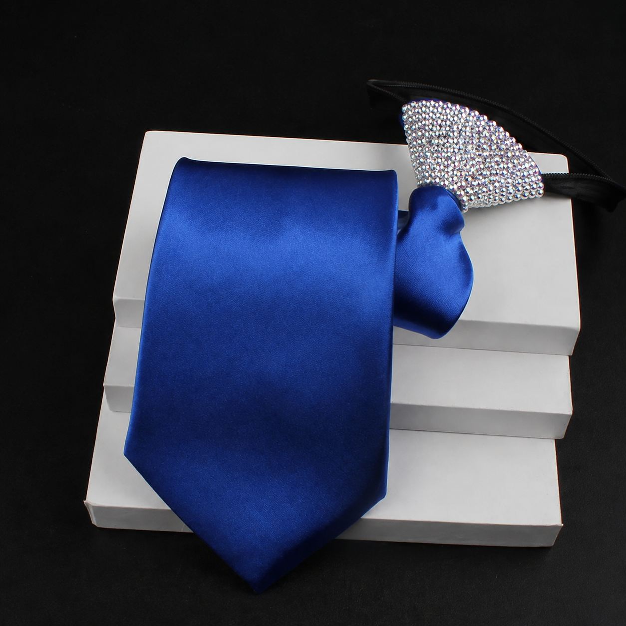 Crystallized Rhinestone Ballroom Dance Tie - Adjustable Men's Zipper Necktie