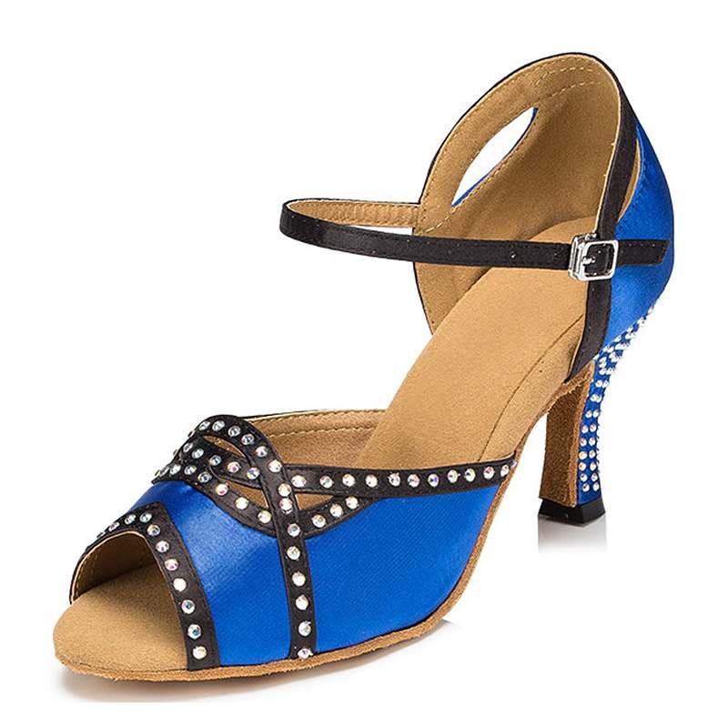 Royal Blue Latin Dance Shoes Diamond Salsa Ballroom Dancing Sandals Custom Heel