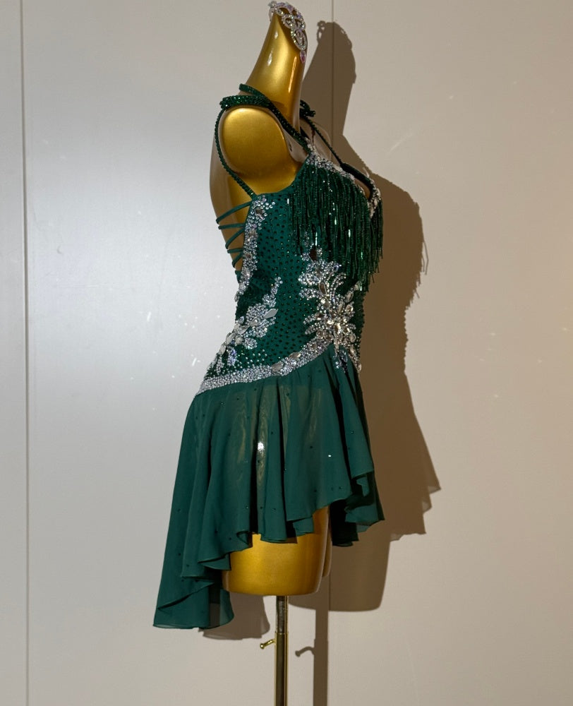 Custom Emerald Green Latin Dance Competition Dress Rhythm & Salsa Gown