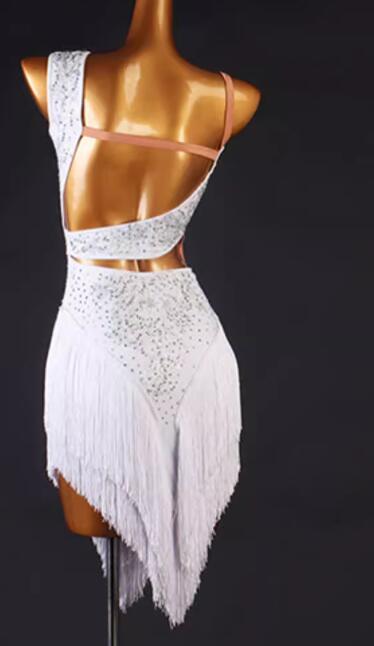 Slant Neck Yellow Blue Red Green Orange Latin Dance Competition Dresses for Women Girl Rumba Salsa Chacha with Stones Performance Clothes - Moderndancedress.com