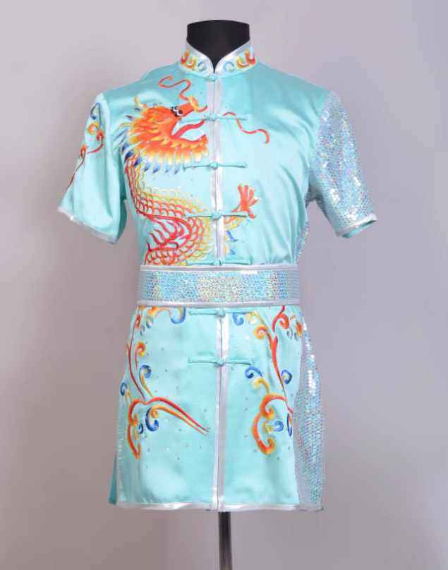 Blue Martial Arts Clothes Changquan Competition Uniforms China Dragon Kungfu