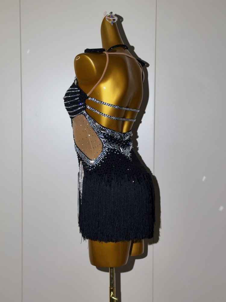 Custom Coffee Latin Dance Competition Dress Rhinestone Rhythm Slsa Chacha Gown