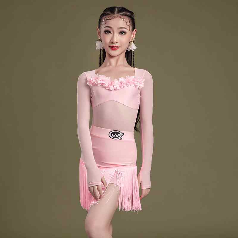 Children Girls Pink Fringe Latin Dance Dresses Kids Salsa Rumba Chacha Ballroom Latin Competition Peformance Outfits Fancy Dresses - Moderndancedress.com