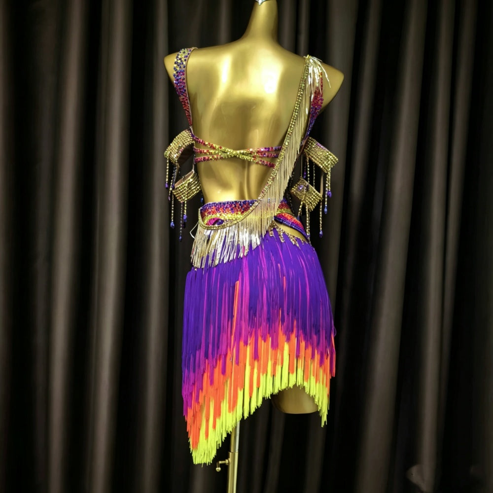 Custom Purple Latin Dance Competition Dress Rhythm Costume