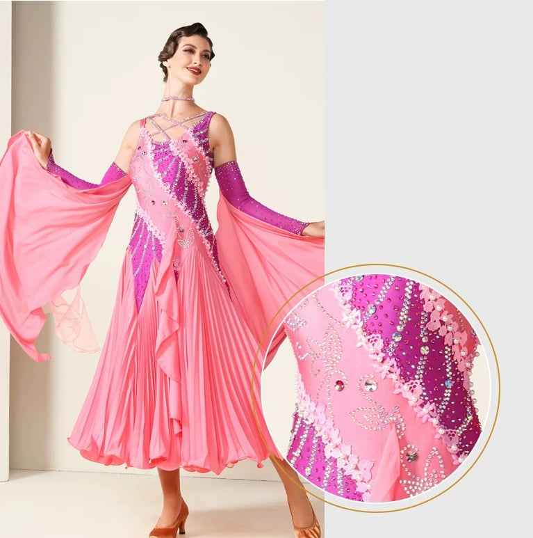 Custom Size Bling Crystal Competition Ballroom Dance Dress for Women Girls Rhythm Foxtrot Tango Dance Gown
