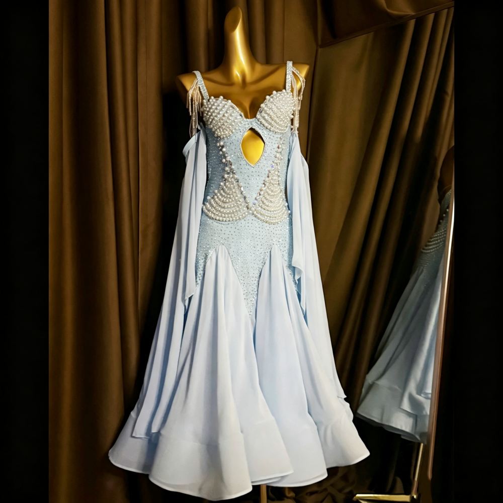 Custom Size Competition White Ballroom Dance Dress for Women Girls Waltz Tango Waltz Smooth Dance Gown