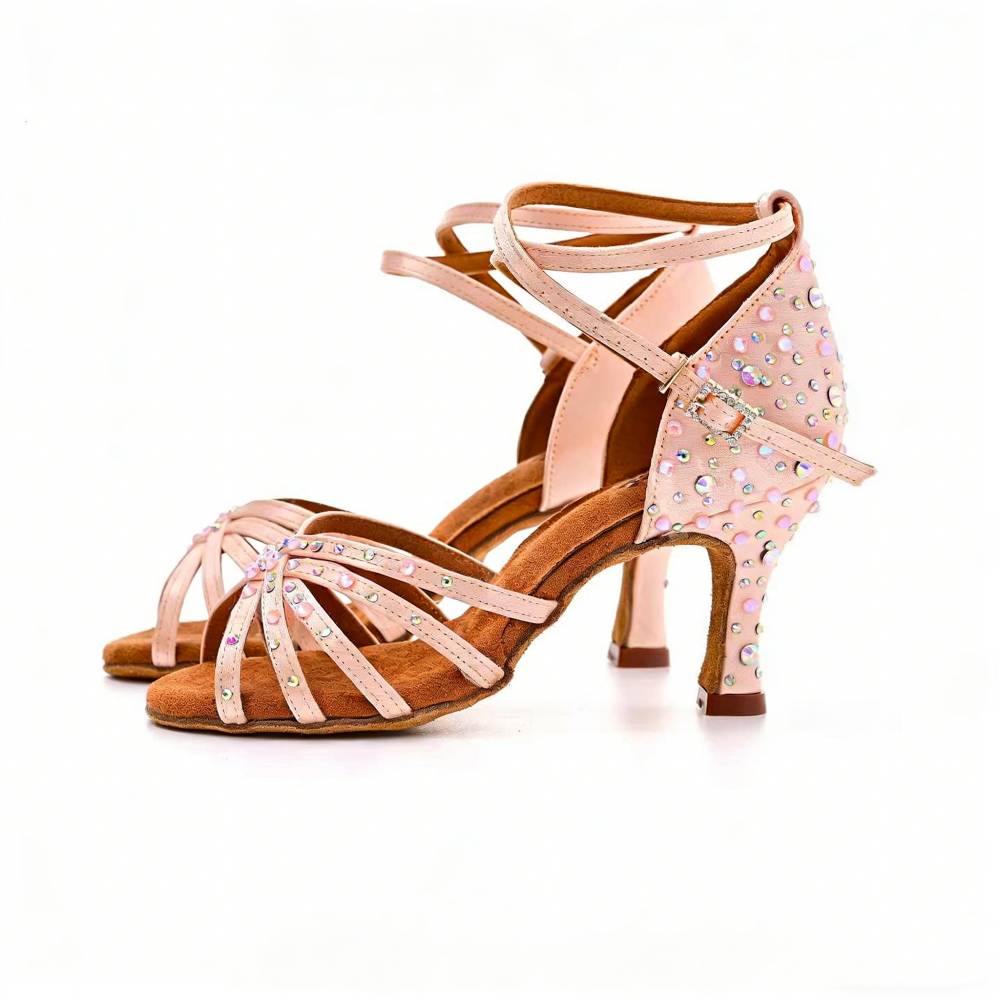 Women Ballroom Latin Dance Shoes Gold Black Perform Sandals Soft Sole High Heeled