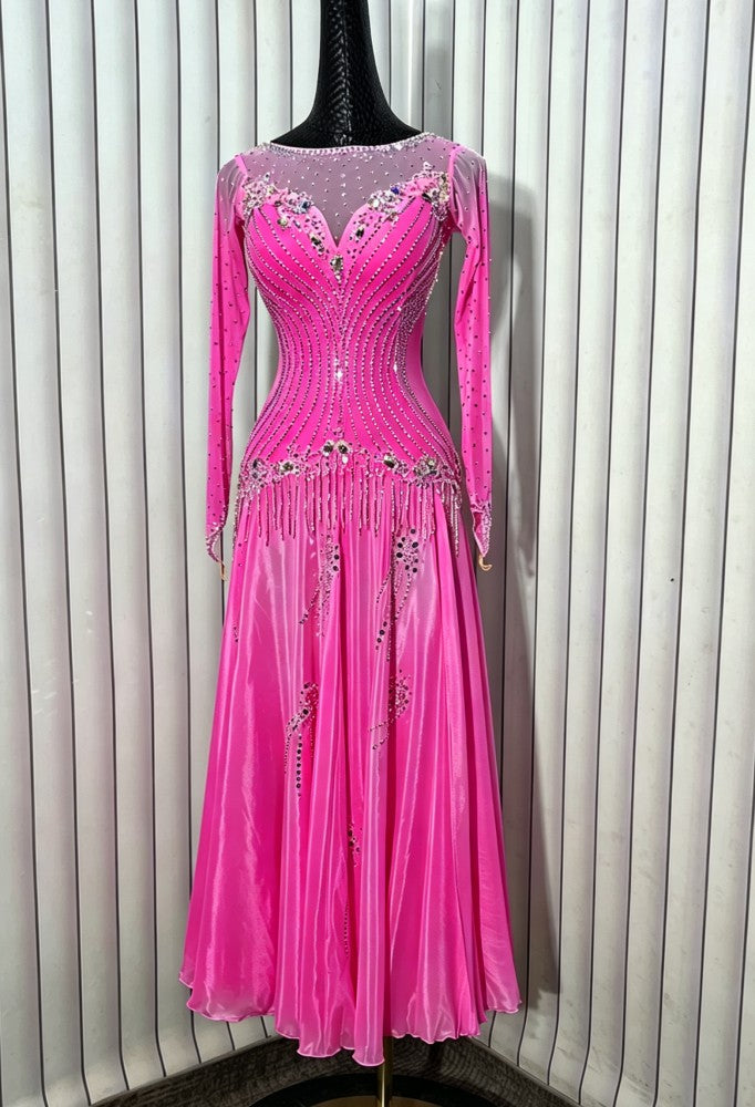 Custom Blue Rhinestone American Smooth Dance Dress Ballroom Waltz Performance Gown