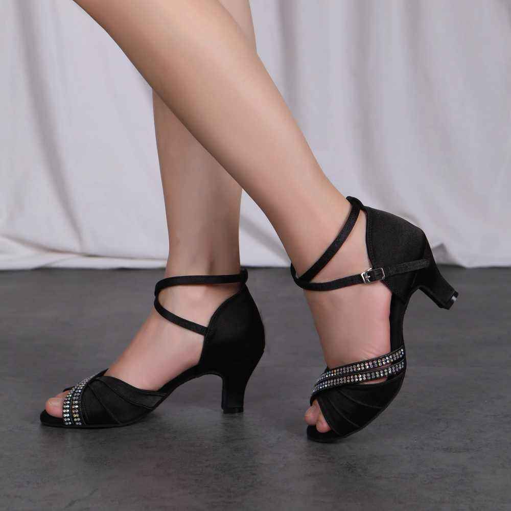 Women Latin Dance Shoes Satin Upper Soft-soled Salsa Party Ball Performance Sandals
