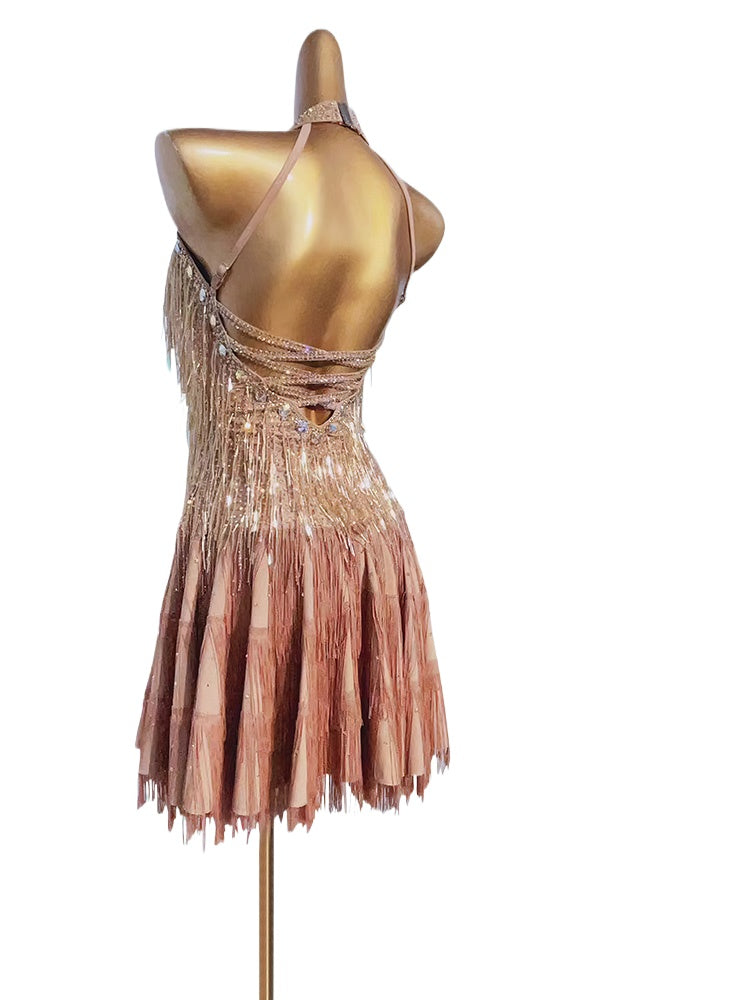 Custom Size Coffee Fringe Competition Latin Dance Dresses for Women Girls Salsa Rumba Chacha Dancing Outfits - Moderndancedress.com