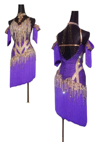 Custom Size Competition Fringe Black Purple Latin Dance Dresses for Women Girls White Salsa Rumba Blackpool Dance Wear