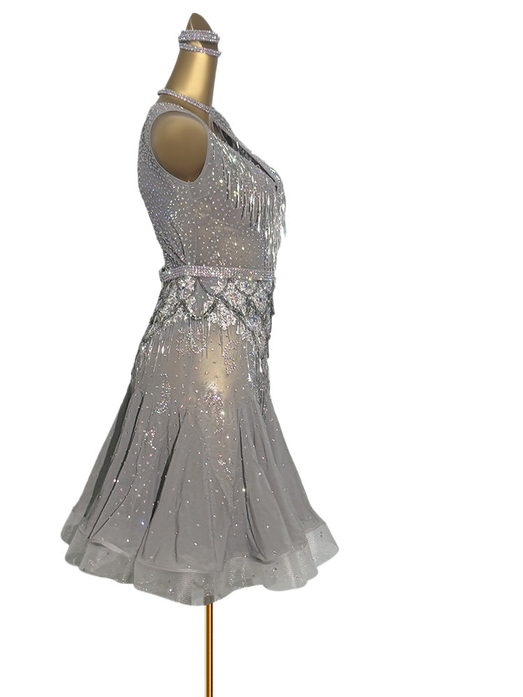 Custom Size Silver Competition Latin Dance Dresses for Women Girls Salsa Rumba Blackpool Latin Dance Costumes