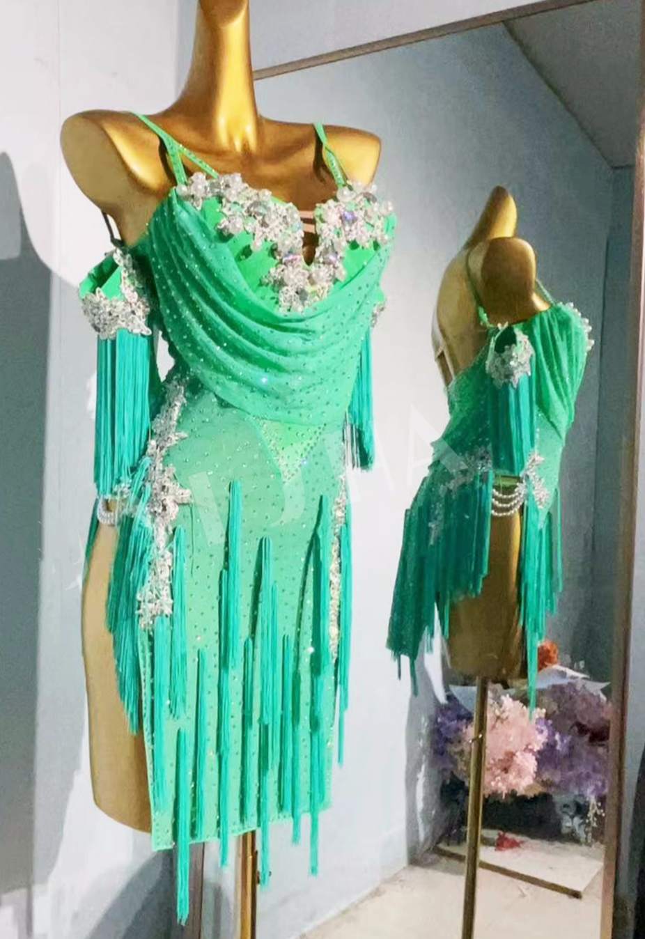 Custom Size Turquoise Flesh Latin Dance Dresses Blackpool Competititon Dance Clothes Ball Party Latin Dance Costumes