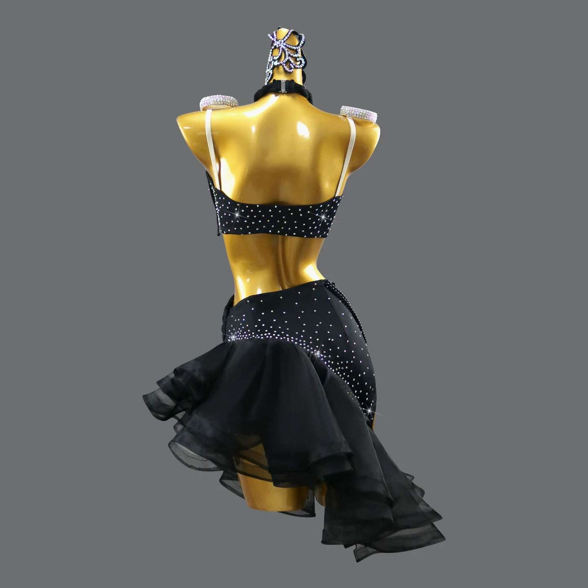 Custom Sparkly Orange Halter Latin Rhythm Dress Crystal Latin Salsa Dance Costume