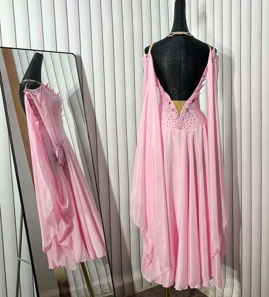 Custom Black Petals American Smooth Dance Dress Standard Waltz Ballroom Tango Gown