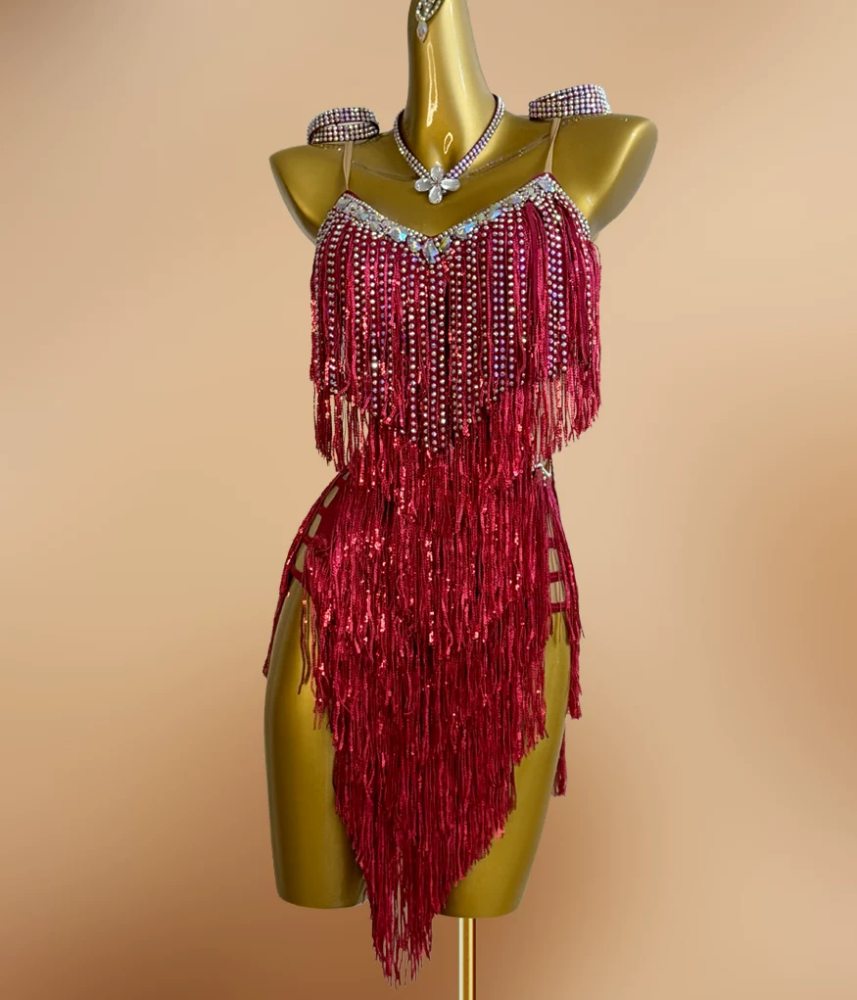 Custom Blue & Purple Sequin Latin Dance Dress Rhinestone Salsa Gown