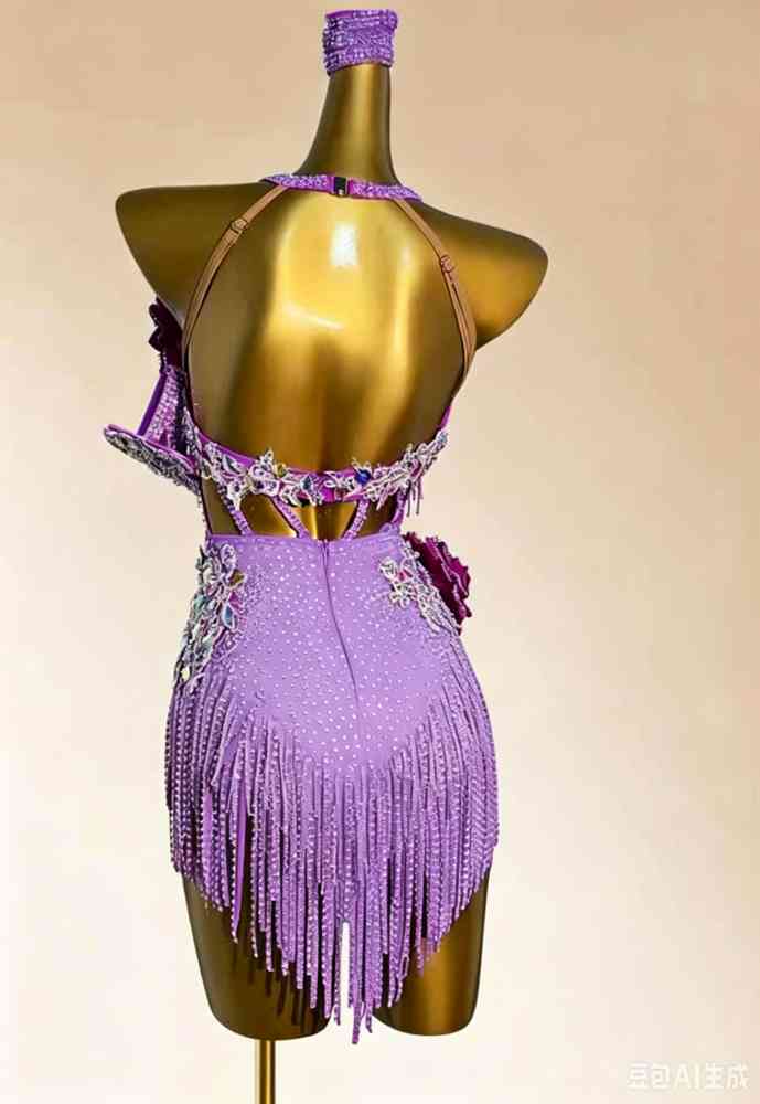 Custom Size Competition Latin Dance Dress for Women Orange Lavender 3D Rose Flowers Bling Salsa Chacha Dance Costume