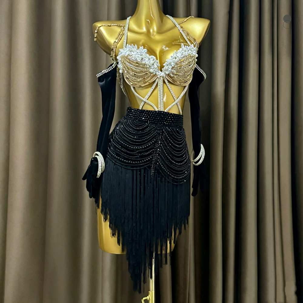 Custom Size Competition Bling Fringe Latin Dance Dress Salsa Blackpool Dance Costume