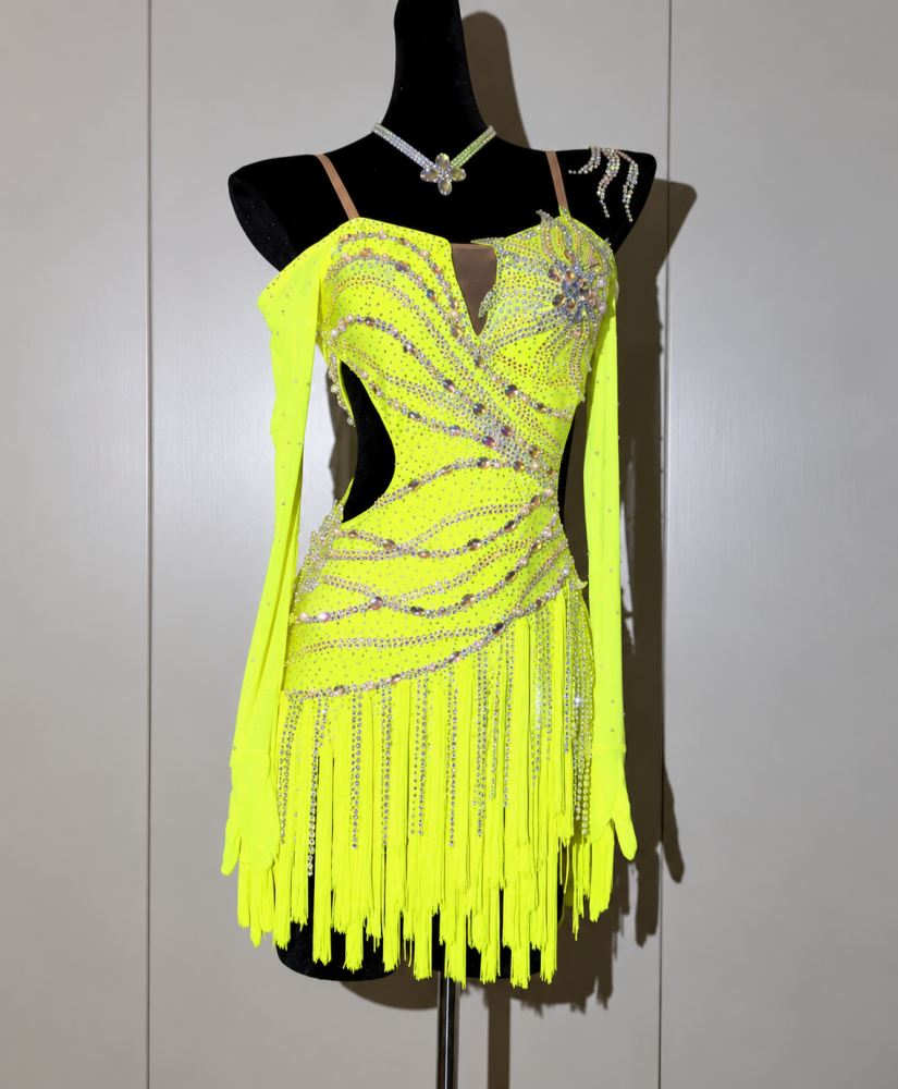 Custom Colorful Rhinestone Latin Dance Competition Dress Ballroom Salsa Dance Costume