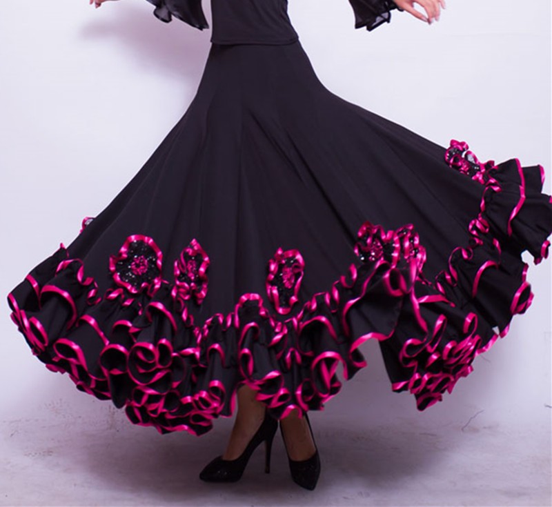 Ballroom Dancing Skirt Red Black Women Waltz Tango Flamenco Dance Dress Lady's Cheap Ballroom Competition Dresses - Moderndancedress.com