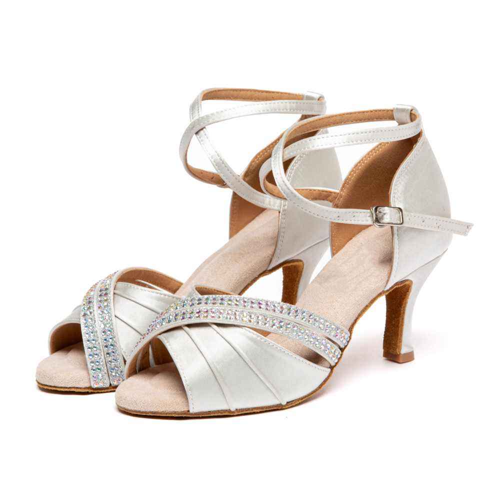 Women Latin Dance Shoes Satin Upper Soft-soled Salsa Party Ball Performance Sandals