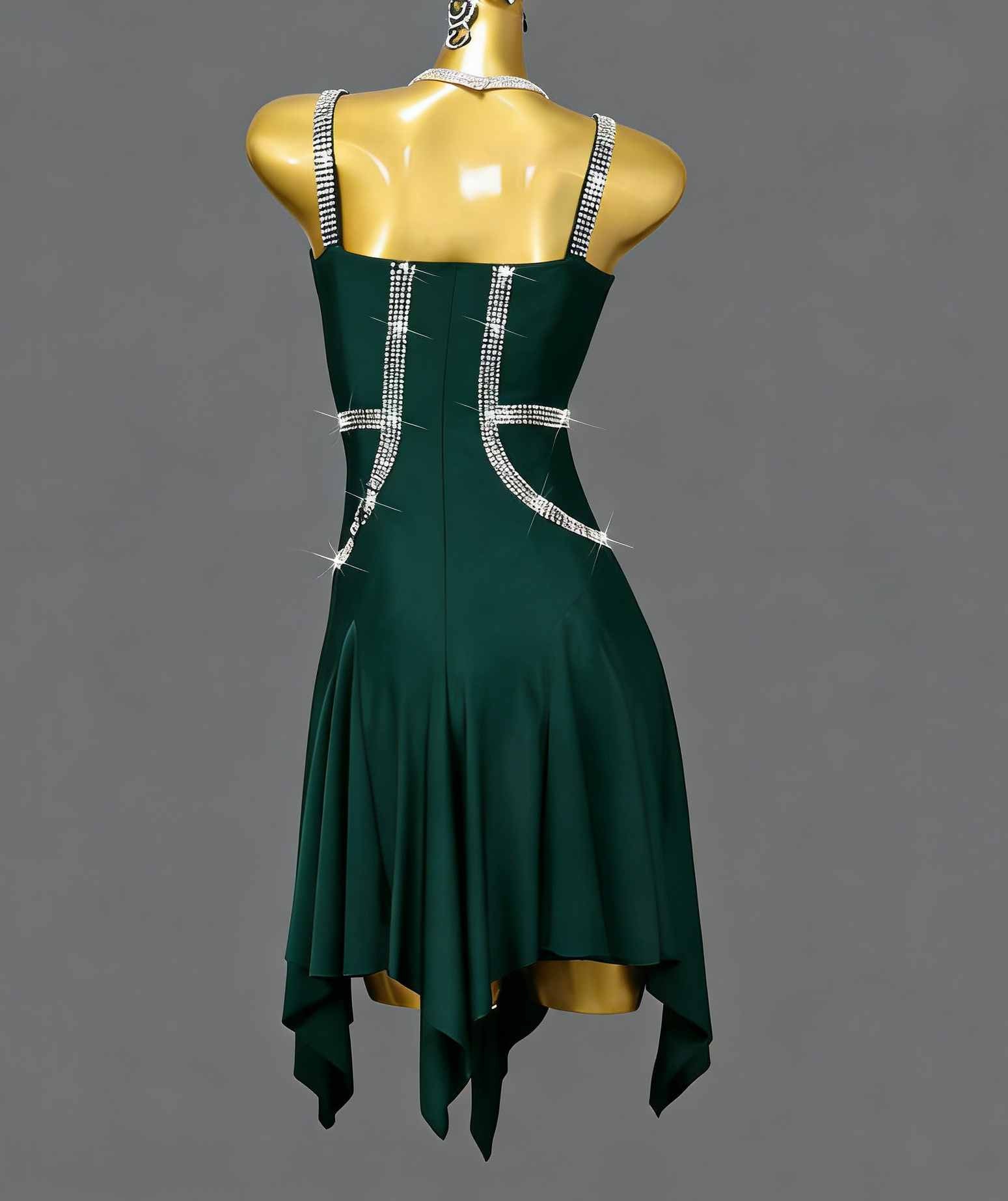 Custom Size Dark Green Latin Dance Dress Salsa Chacha Performance Clothing Irregular Skirt