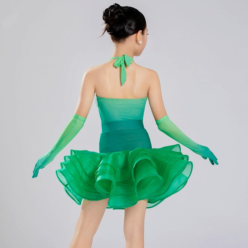Green Gradient Girls Latin Dance Dresses Kids Salsa Rumba Chacha Latin Performance Costumes with Gloves Moderndancedress.com Green Gradient Girls Latin Dance Dresses Kids Salsa Rumba Chacha Latin Performance Costumes with Gloves Moderndancedress.com