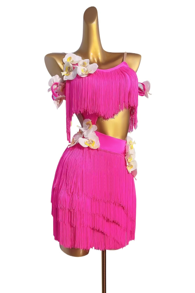 Custom Size Hot Pink Yellow Competition Latin Dance Dresses for Women Young Girls Salsa Rumba Chacha Performance Skirts