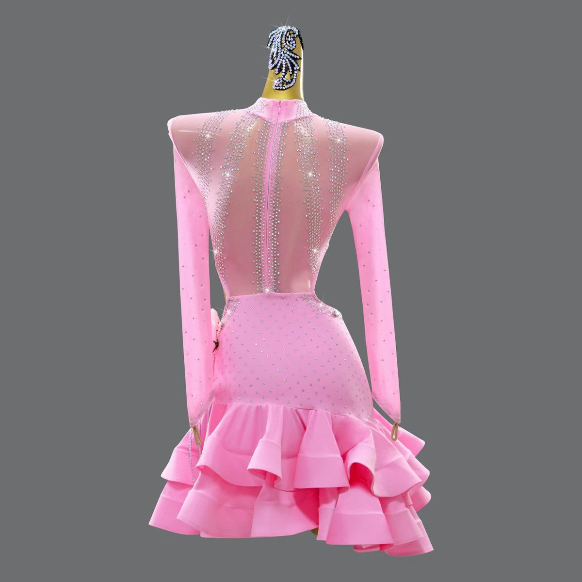 Custom Size Competition Girls Latin Dance Dresses Pink Flowers Latin Perform Costumes