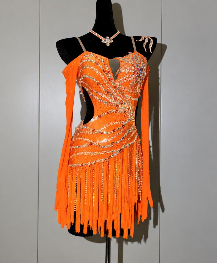 Custom Colorful Rhinestone Latin Dance Competition Dress Ballroom Salsa Dance Costume