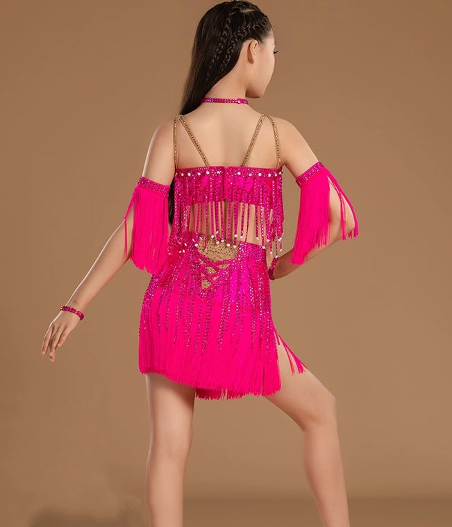 Custom Size Royal Blue Latin Dance Dresses for Women Bling Fringe Salsa Rumba Chacha Latin Dance Costumes