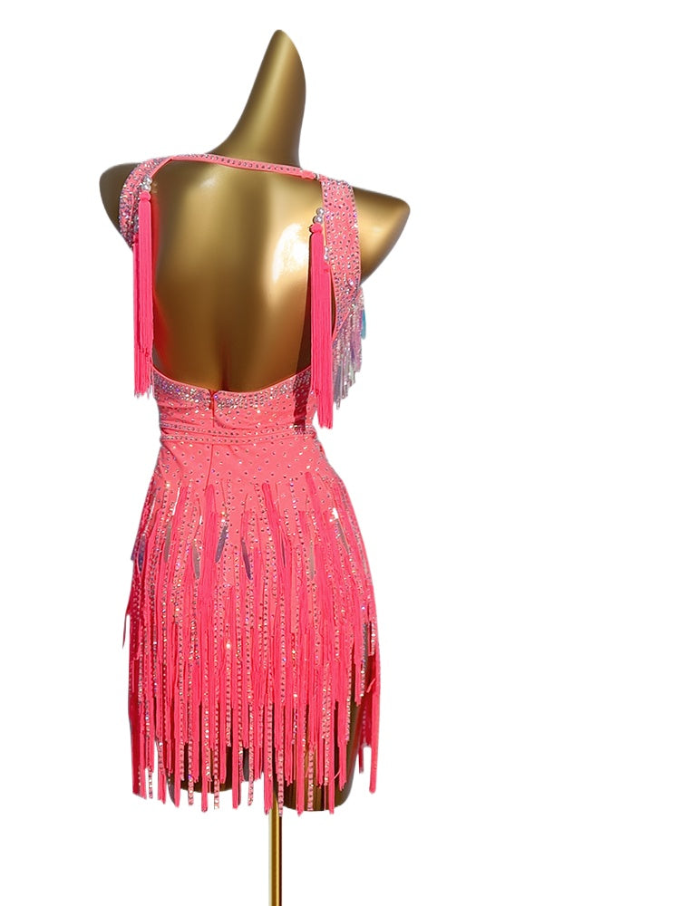 Custom Size Pink Diamond Competition Latin Dance Dresses for Women Girls Salsa Rumba Chacha Performance Costumes - Moderndancedress.com