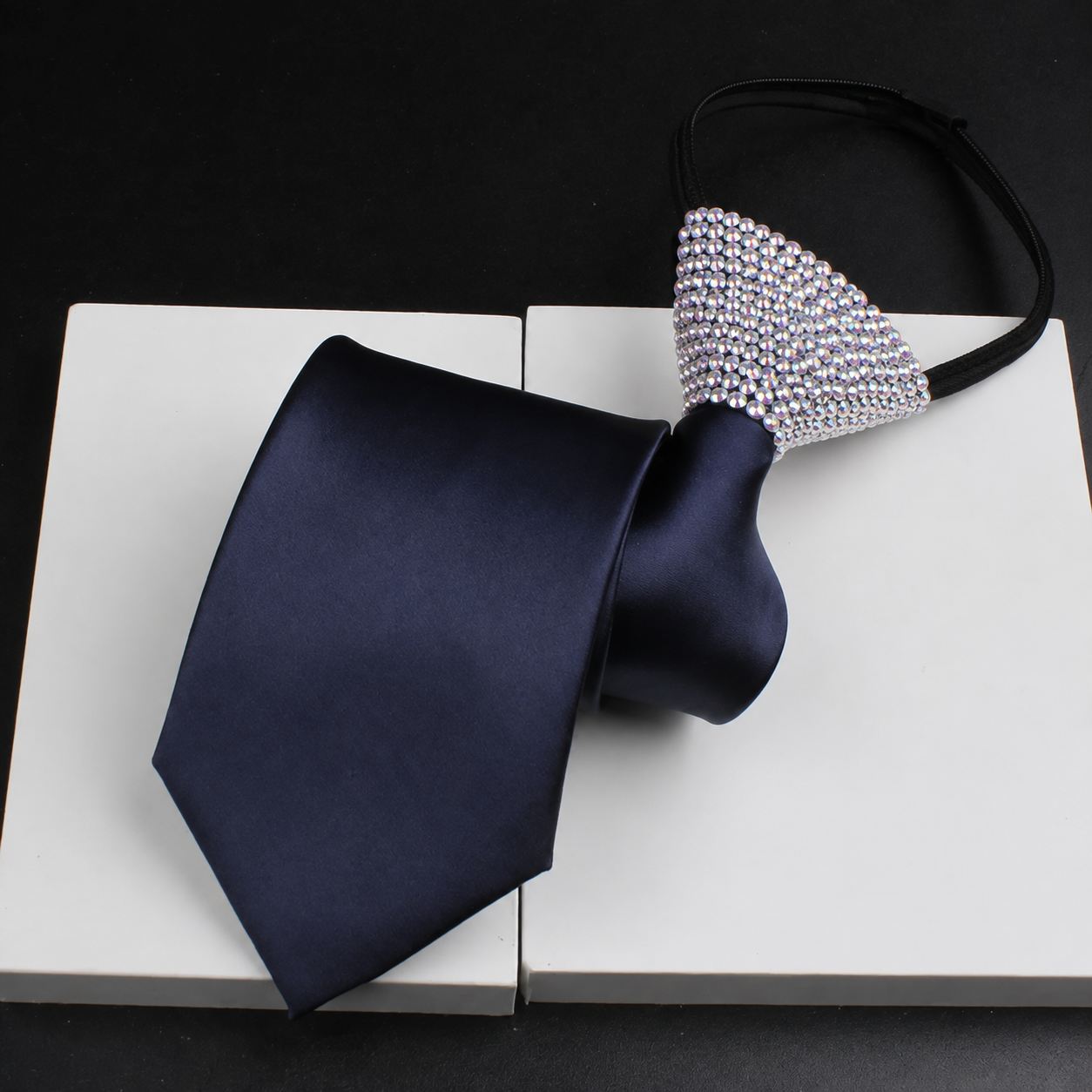 Crystallized Rhinestone Ballroom Dance Tie - Adjustable Men's Zipper Necktie
