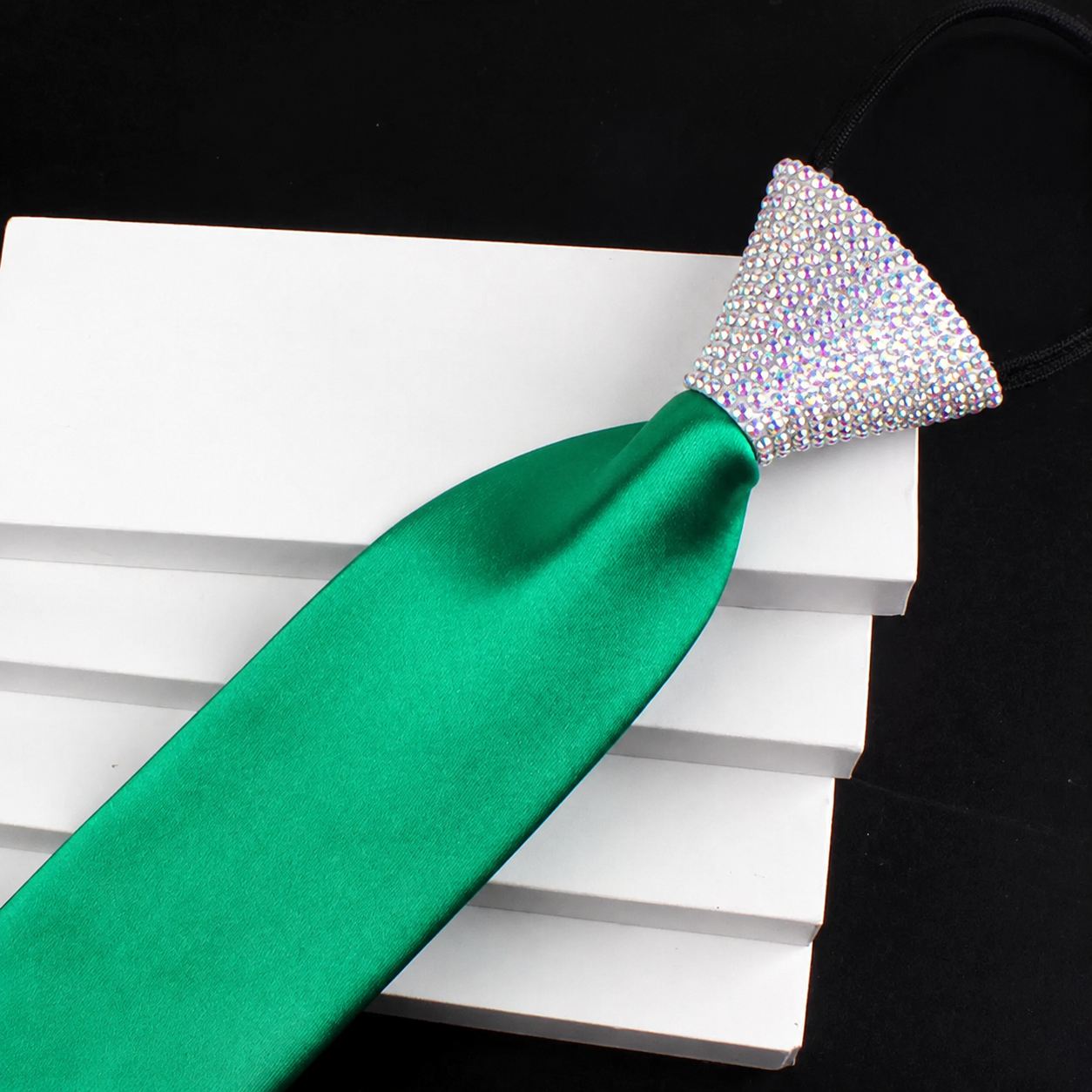Crystallized Rhinestone Ballroom Dance Tie - Adjustable Men's Zipper Necktie