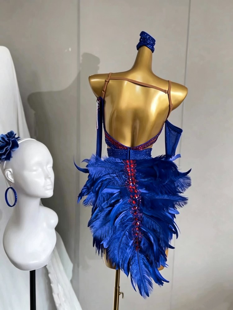 Custom Royal Blue Orange Latin Dress | Cutout Salsa Cha Cha Competition Outfit