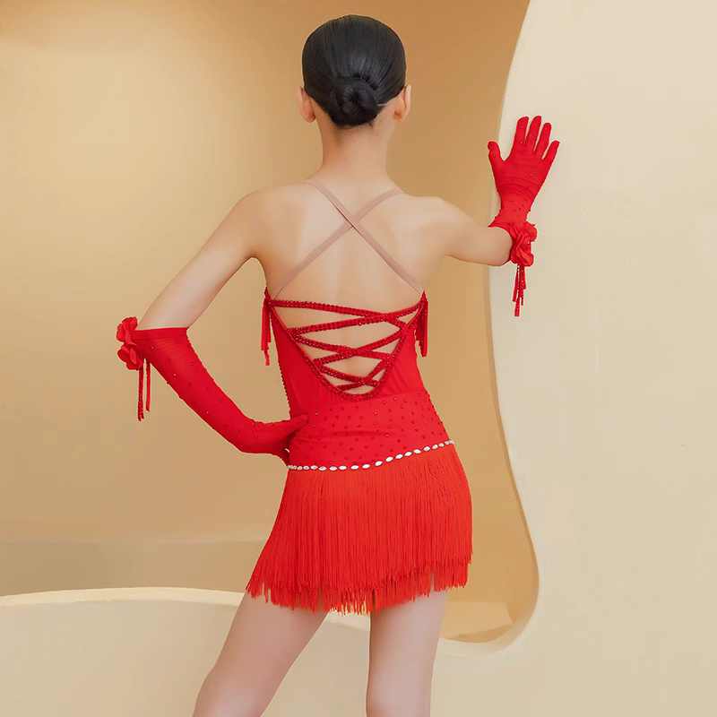 Red Black Latin Dance Dresses for Girls Children Party Salsa Rumba Chacha Modern Dance Costumes Dress Up Dress for Kids - Moderndancedress.com