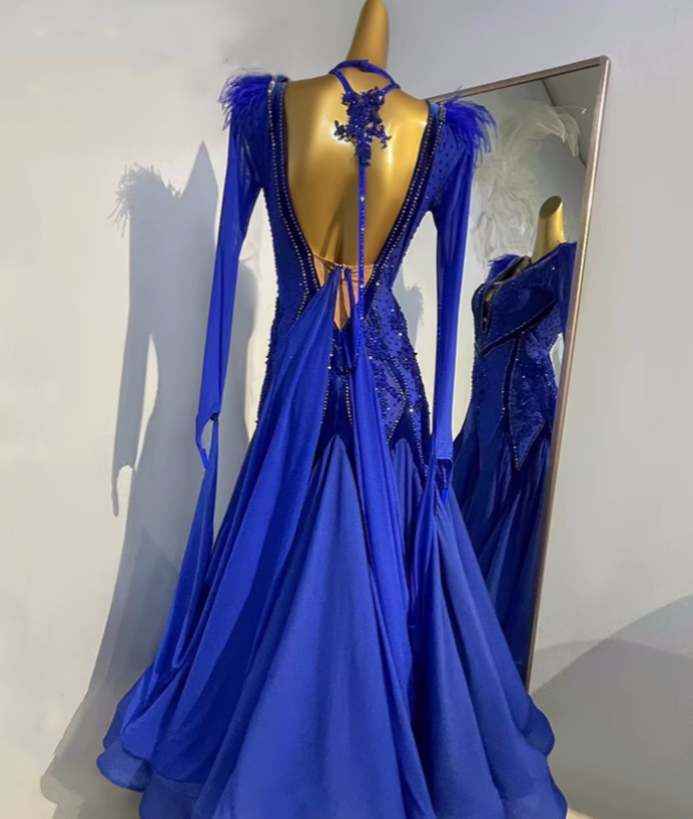 Custom Size Blue Dark Green Ballroom Dance Dresses for Women Girls Tango Foxtrot Waltz Performance Gown